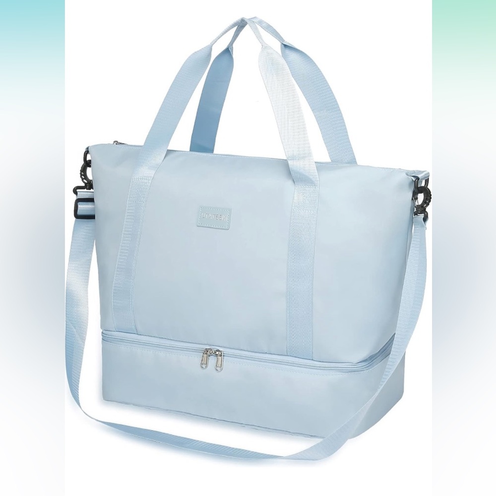 Travel Duffle Bag with a with Shoe Compartment in light blue